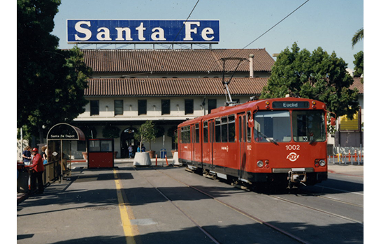 Car 1002 at Santa Fe Depot bound for Euclid Ave